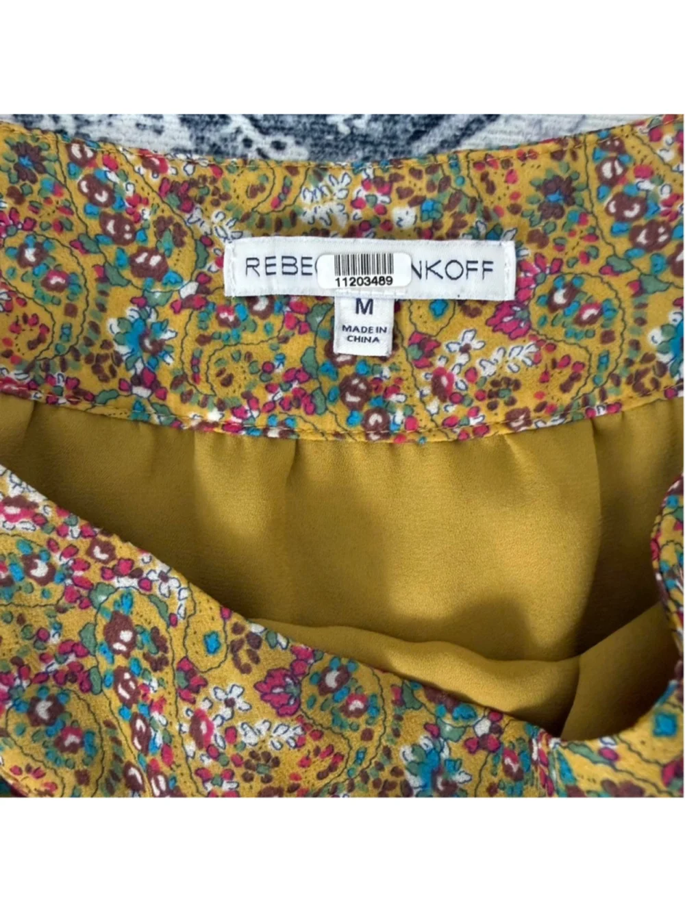 Rebecca Minkoff Yellow Paisley Selena Midi Skirt with Ruffle Hem & Tie Waist - M